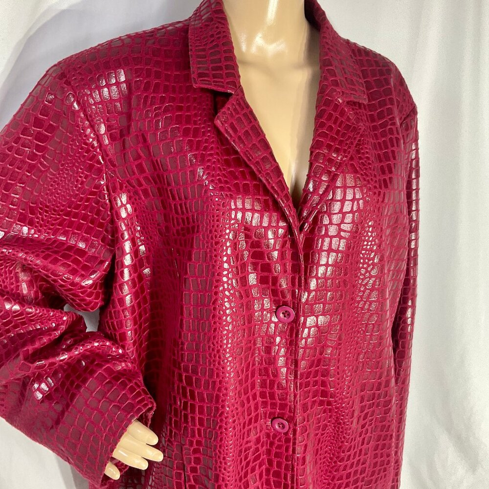 Selene Sport Sz 3X Faux Aligator Print Long Coat Womens Red Burgandy Duster